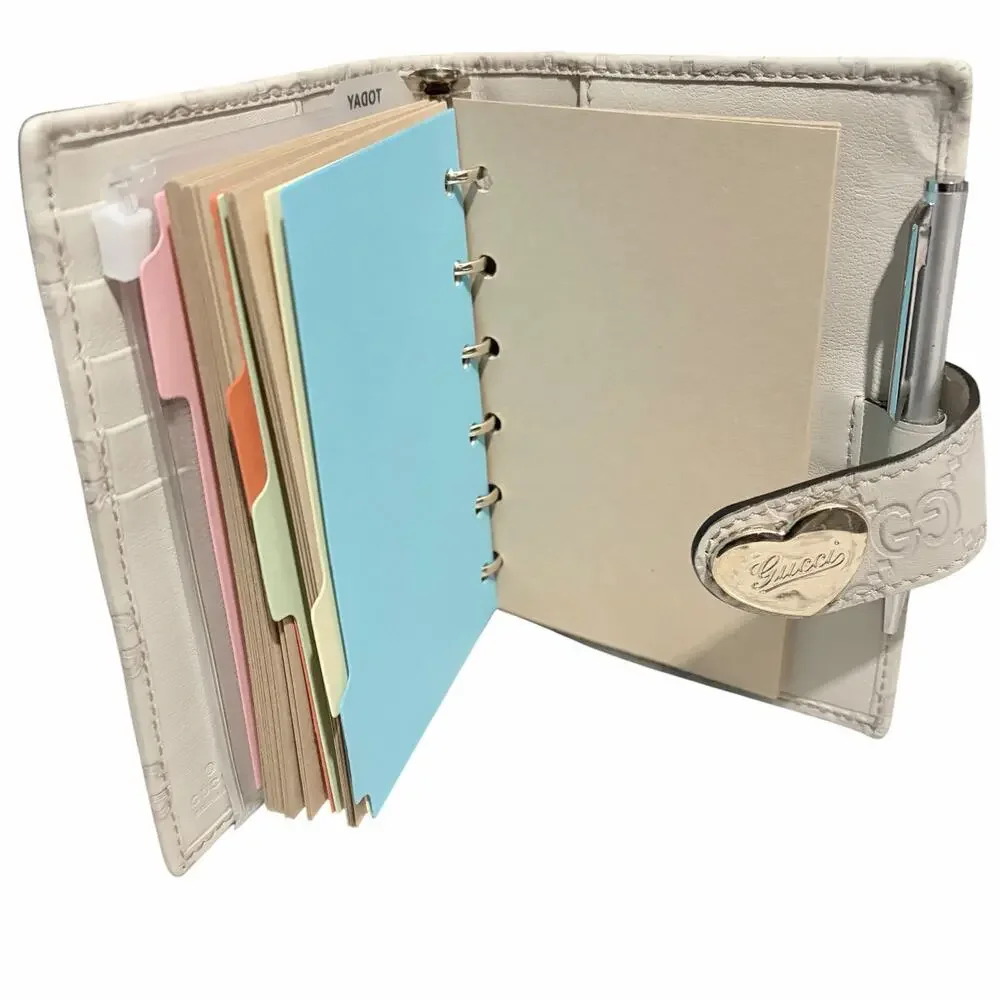 Gucci Guccissima Ivory Leather Agenda Planner w/ Heart Clasp & Inserts / Pen